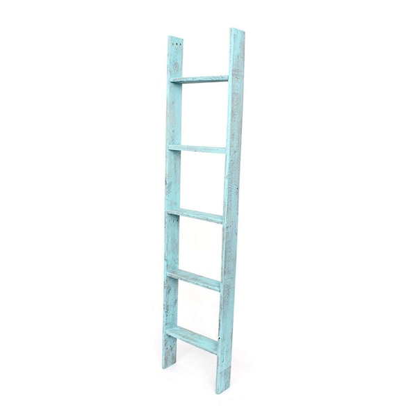Barnwoodusa Rustic Farmhouse 5ft Reclaimed Wood Picket Ladder (Turqouise) 672713212614 - main